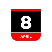 8e april vector icoon. 8 april kalender.