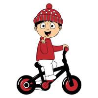 schattig jongen tekenfilm rijden fiets illustratie grafisch vector