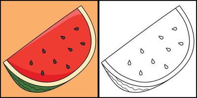 gesneden watermeloen fruit kleur bladzijde illustratie vector