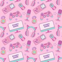 gamer meisje reeks van kawaii stijl elementen. vector naadloos patroon. wijnoogst roze 90s spellen