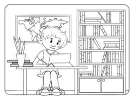 huis onderwijs kleur bladzijde. jongen studie Bij huis. anti stress voor volwassenen en kinderen. vector