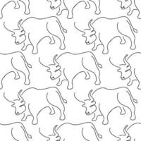 naadloos patroon met stieren illustratie in lijn kunst stijl zwart kleur Aan wit achtergrond vector