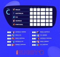rugby kop 2023, zwembad c bij elkaar passen schema. vlaggen van Wales, Australië, fiji, Georgië, Portugal. vector