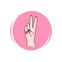 schattig logo of icoon vector met vrede gebaar, illustratie Aan cirkel met borstel textuur, voor sociaal media verhaal en highlights