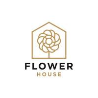 minimaal en gemakkelijk huis icoon vector logo met mooi fabriek boom bloem, biologisch huis, huisje Forrest ontwerp illustratie
