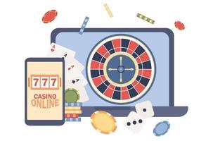 internet casino icoon. sleuf machine, online poker, wiel van fortuin, roulette. het gokken concept. jackpot. vector vlak illustratie