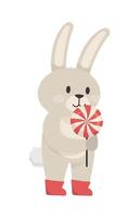 konijn met gestreept lolly. vector illustratie met een schattig konijn.