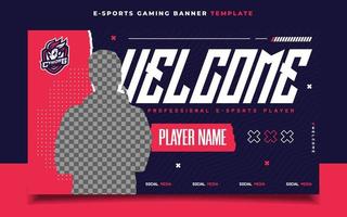 Welkom nieuw speler e-sport gaming banier sjabloon voor sociaal media folder vector