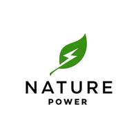eco groen energie logo vector icoon, natuurlijk macht logo concept met blad en een bliksem symbool