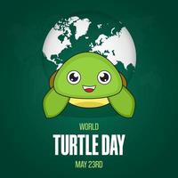 wereld schildpad dag mei 23e met schildpad en wereldbol illustratie Aan donker groen achtergrond vector