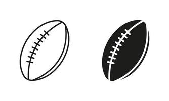 rugby bal zwart silhouet en lijn icoon set. bal voor Speel sport- spel, Amerikaans Amerikaans voetbal solide en schets symbool verzameling Aan wit achtergrond. geïsoleerd vector illustratie.