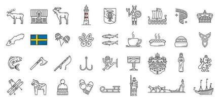 Zweden land cultuur, geschiedenis schets pictogrammen reeks vector