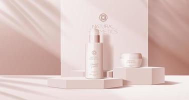 schoonheidsmiddelen room of shampoo mockup Aan beige podium vector