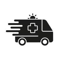 ambulance silhouet icoon. snel paramedicus vervoer voor eerste steun onderhoud symbool. noodgeval auto glyph pictogram. dringend medisch helpen icoon. geduldig vervoer. geïsoleerd vector illustratie.