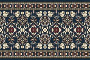 bloemen gebreid borduurwerk Aan marine blauw achtergrond.geometrisch etnisch oosters patroon traditioneel.azteken stijl abstract vector illustratie.ontwerp voor textuur, stof, kleding, verpakking, decoratie, sjaal.