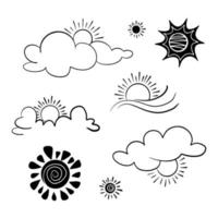 hand- getrokken tekening zon en wolk. ontwerp element. vector illustratie.