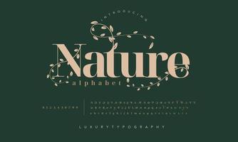 natuur mode doopvont alfabet. minimaal modern stedelijk fonts voor logo, merk enz. typografie lettertype hoofdletters kleine letters en nummer. vector illustratie