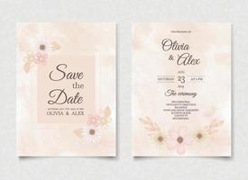 oranje aquarel bruiloft uitnodiging bloemen kaart vector