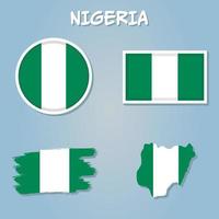 Nigeria kaart met golvend vlag van land, vector illustratie.