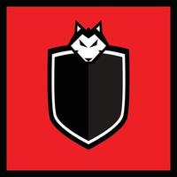 modern en sterk wolf hoofd logo concept. zwart dier Aan rood achtergrond vector