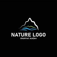 mooi natuur concept ontwerp logo. met oceaan, land- en bergen vector