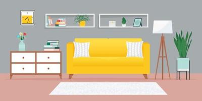 gezellige woonkamer met bank en andere meubels vector