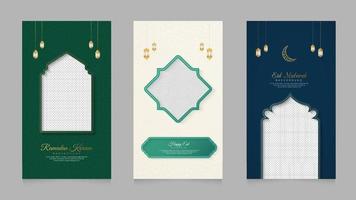 Ramadan kareem en eid mubarak Islamitisch Arabisch realistisch sociaal media verhalen verzameling sjabloon vector