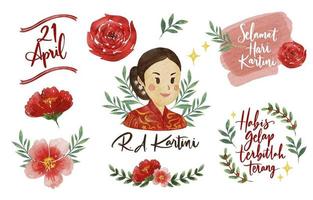 prachtige aquarel gelukkige kartini dag sticker vector