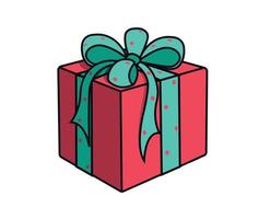 geschenk doos. geschenk rood doos met groen lint en boog. vector illustratie