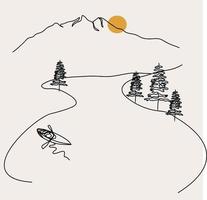 minimalistische berg lijn kunst, landschap schets tekening, zon illustratie, vector maan, natuur