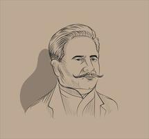 allama iqbal hand- getrokken schetsen vector illustratie