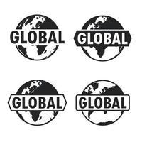 wereldbol en aarde pictogrammenset met tekst. globaal tekenontwerp. vector illustratie