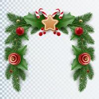 Kerstmis slinger van boom takken, bessen, snoep wandelstokken en Kerstmis ballen. realistisch op zoek Kerstmis decor in de het formulier van een rechthoekig kader vector