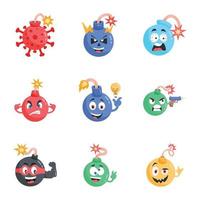 schattig verzameling van explosief bom vlak stickers vector