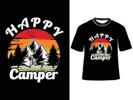 gelukkig kampeerder, camping t-shirt ontwerp, berg camping creatief t overhemd vector