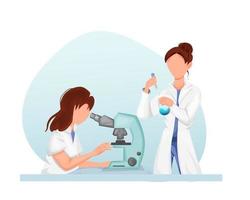 dag van Dames en meisjes in wetenschap. reeks van vrouw chemici voert experimenten. analyse Onderzoek. vector illustratie.