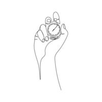 menselijk hand- Holding stopwatch. een lijn kunst. sport timer voor wedstrijden. meting en tijd beheer concept. vector illustratie.