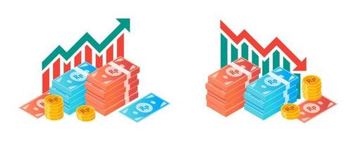 Indonesisch roepia fluctuatie met geld bundel illustraties vector