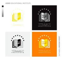leerzaam instellingen logo, school, academie logo met sterren van geopend boek vector