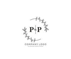 eerste pp brieven mooi bloemen vrouwelijk bewerkbare premade monoline logo geschikt voor spa salon huid haar- schoonheid winkel en kunstmatig bedrijf. vector