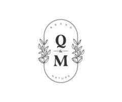 eerste qm brieven mooi bloemen vrouwelijk bewerkbare premade monoline logo geschikt voor spa salon huid haar- schoonheid winkel en kunstmatig bedrijf. vector