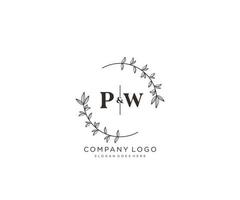 eerste pw brieven mooi bloemen vrouwelijk bewerkbare premade monoline logo geschikt voor spa salon huid haar- schoonheid winkel en kunstmatig bedrijf. vector