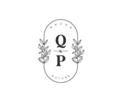 eerste qp brieven mooi bloemen vrouwelijk bewerkbare premade monoline logo geschikt voor spa salon huid haar- schoonheid winkel en kunstmatig bedrijf. vector