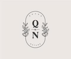 eerste qn brieven mooi bloemen vrouwelijk bewerkbare premade monoline logo geschikt voor spa salon huid haar- schoonheid winkel en kunstmatig bedrijf. vector