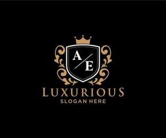 eerste ae brief Koninklijk luxe logo sjabloon in vector kunst voor restaurant, royalty, boetiek, cafe, hotel, heraldisch, sieraden, mode en andere vector illustratie.