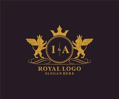eerste IA brief leeuw Koninklijk luxe heraldisch, wapen logo sjabloon in vector kunst voor restaurant, royalty, boetiek, cafe, hotel, heraldisch, sieraden, mode en andere vector illustratie.