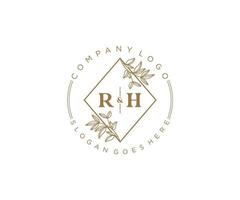 eerste rh brieven mooi bloemen vrouwelijk bewerkbare premade monoline logo geschikt voor spa salon huid haar- schoonheid winkel en kunstmatig bedrijf. vector