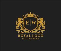 eerste ew brief leeuw Koninklijk luxe logo sjabloon in vector kunst voor restaurant, royalty, boetiek, cafe, hotel, heraldisch, sieraden, mode en andere vector illustratie.