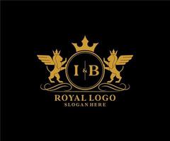 eerste ib brief leeuw Koninklijk luxe heraldisch, wapen logo sjabloon in vector kunst voor restaurant, royalty, boetiek, cafe, hotel, heraldisch, sieraden, mode en andere vector illustratie.