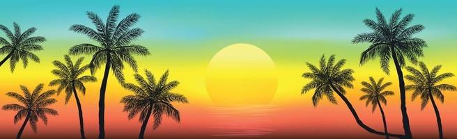 zonsondergang op het strand met palmbomen vector